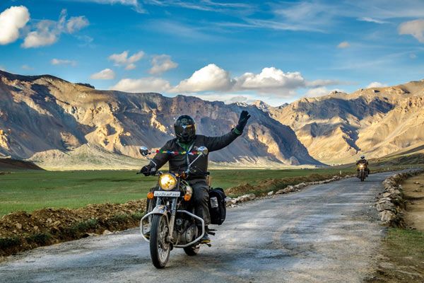 Biking through Ladakh. Bike adventures of India. Riding through Ladakh. Mountain regions of Ladakh.