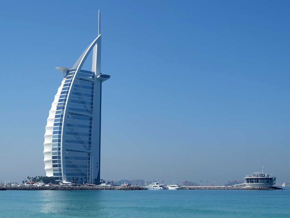 The aerial view of hotel Jumeirah Burj Al Arab