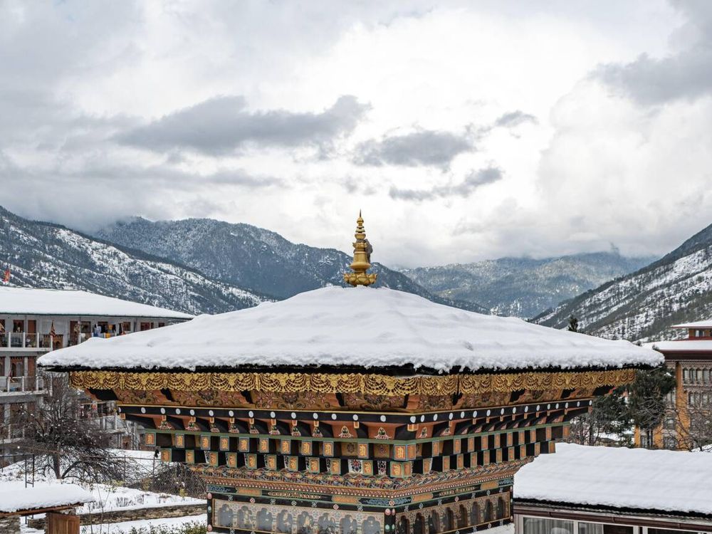 Snow covering Chorten in Bhutan
