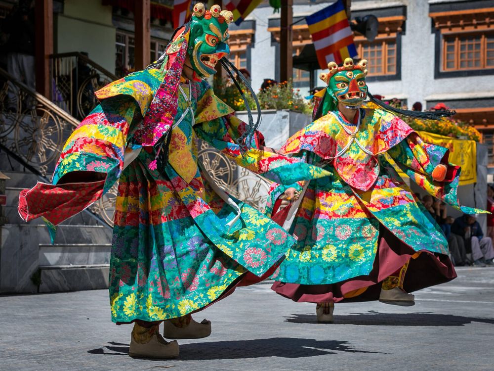 Cham mask dancers during Galdan namchot festival, Leh