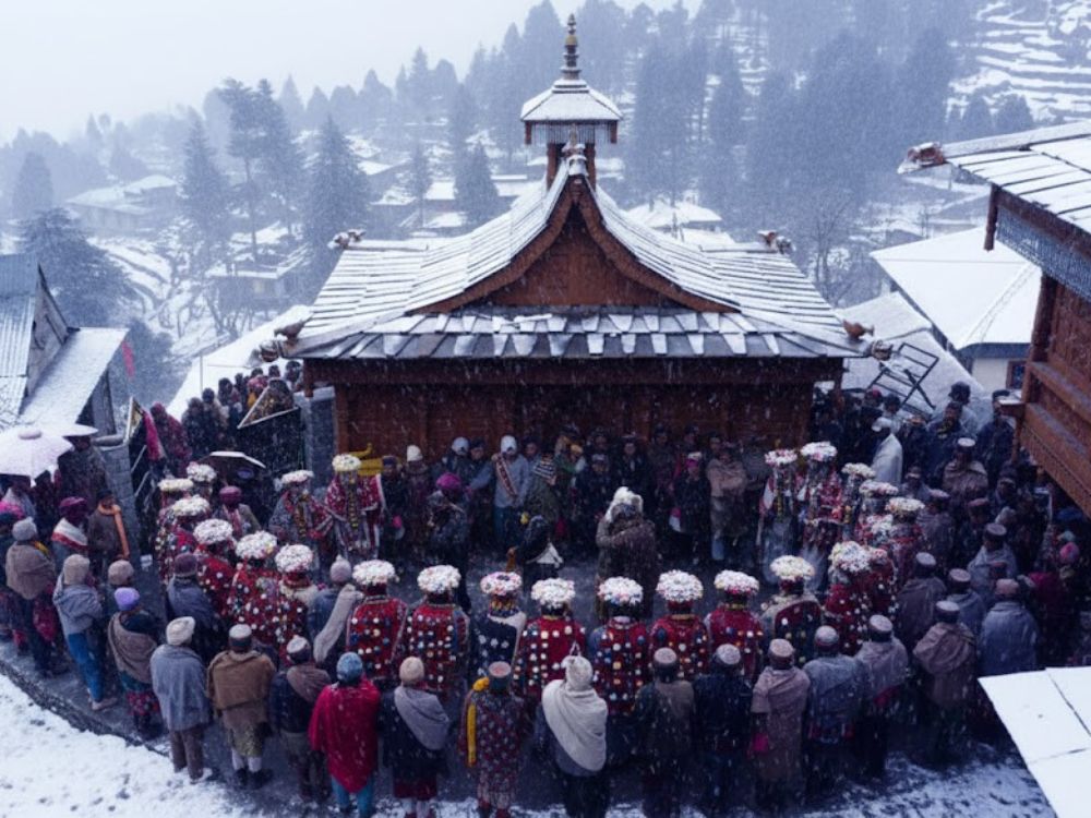 People Celebrating Raulane Festival in Kalpa Valley of Himachal Pradesh
