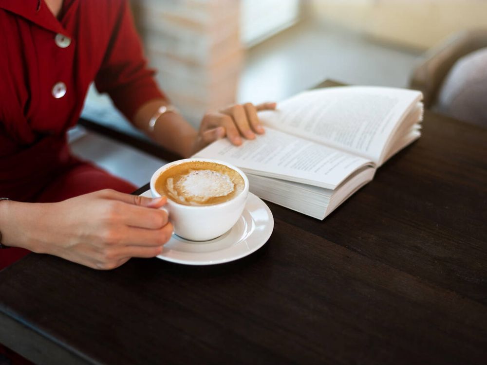 Coffee and Books in a cafe.