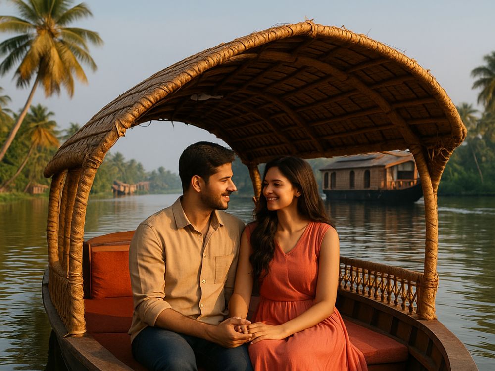 Couple on a houseboat in Alleppey