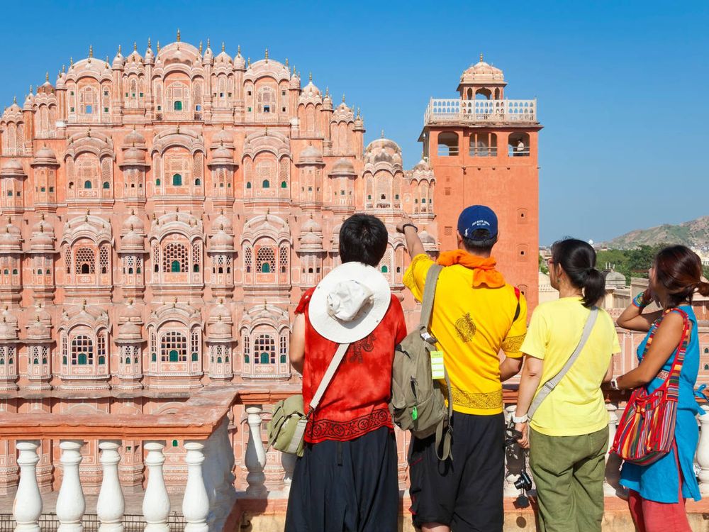 Tourists viewing the Hawa Mahal