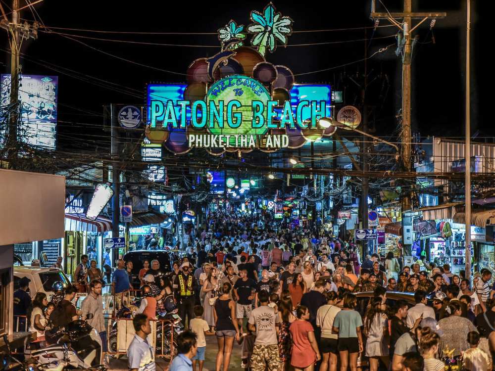 Nightlife scene at Patong Beach in Phuket.