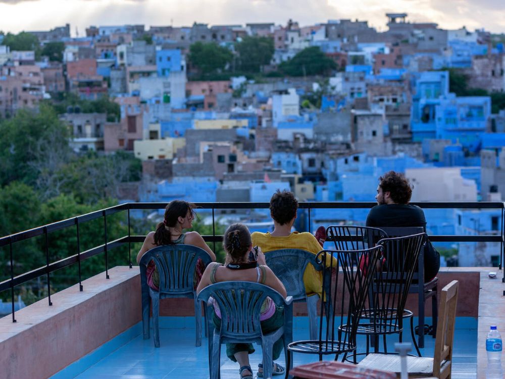 Tourists viewing The Blue City, Jodhpur, Rajasthan