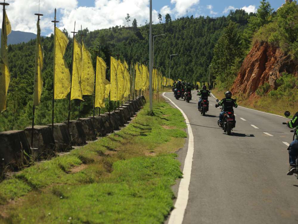 Convoy of Bikers makes its way through Bhutan