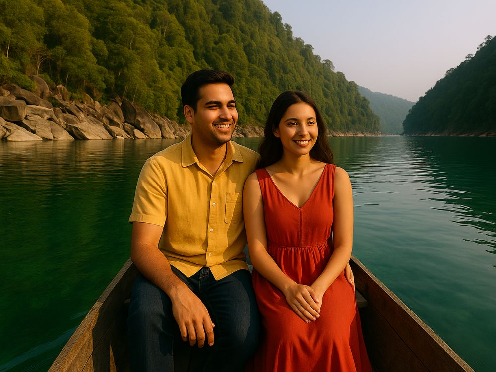 Boating in Dawki river, Meghalaya