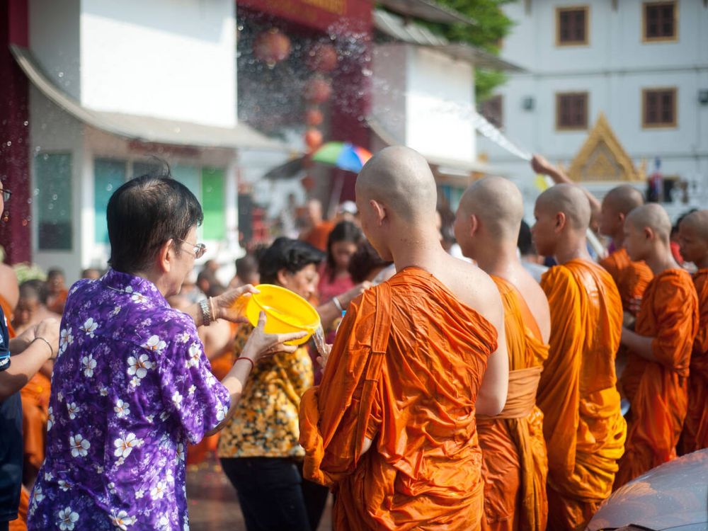Monks celebrating Songkran Festival in Thailand