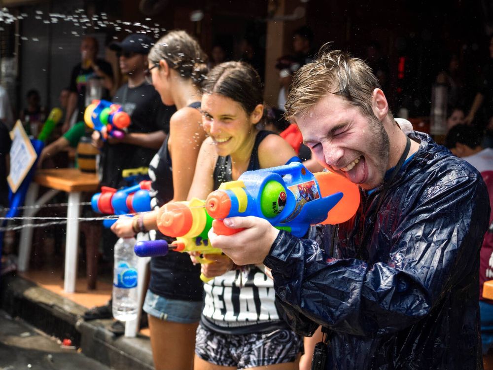 Tourists Celebrating Songkran in Khao San Road, Bangkok, Thailand
