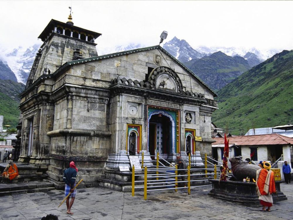 Kedarnath Temple from a side view during Char Dham Yatra