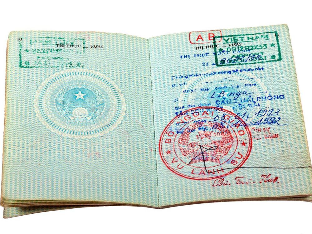 Pages for visa stamps on a Vietnam passport