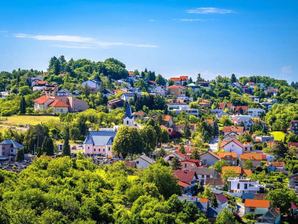 Church in sestine on green hill above croatian capital Zagreb