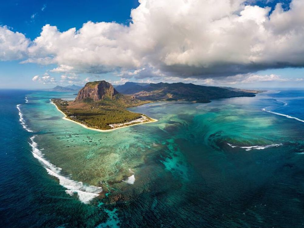 Aerial view of Le Morne and Brabant mountain in Mauritius