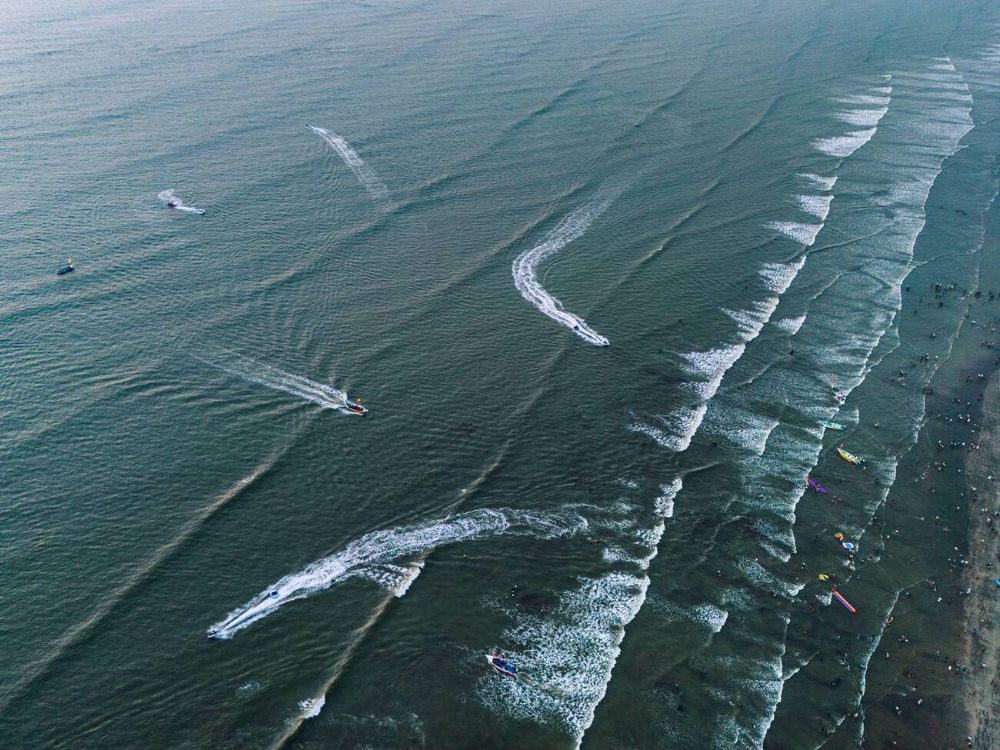 Aerial view of Nagaon Beach, Alibaug