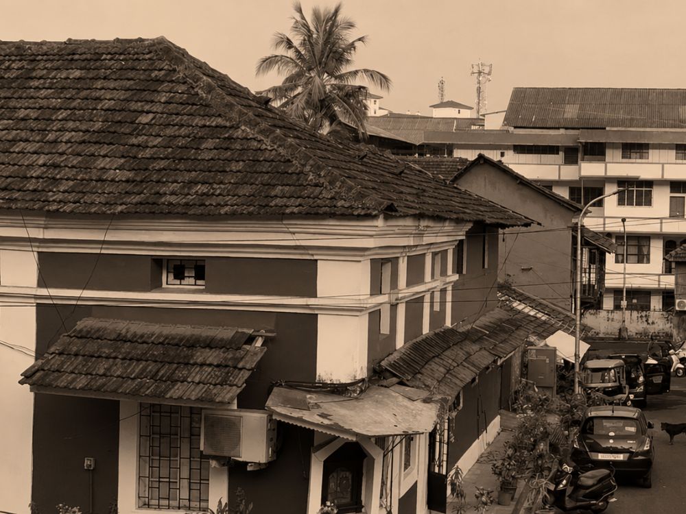 Old photograph of Fontainhas in Panaji, highlighting its Portuguese heritage buildings and charming streetscape.