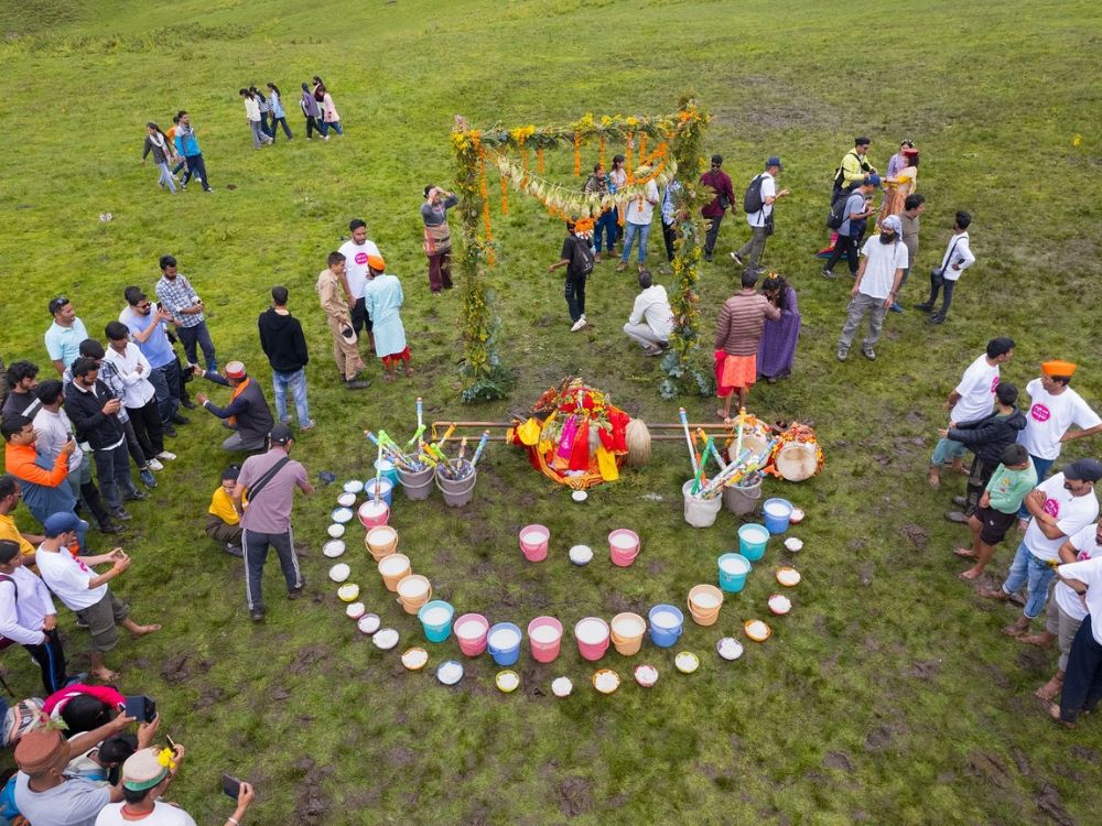 People gathererd in Dayara bugyal for the celebration of Butter Festival