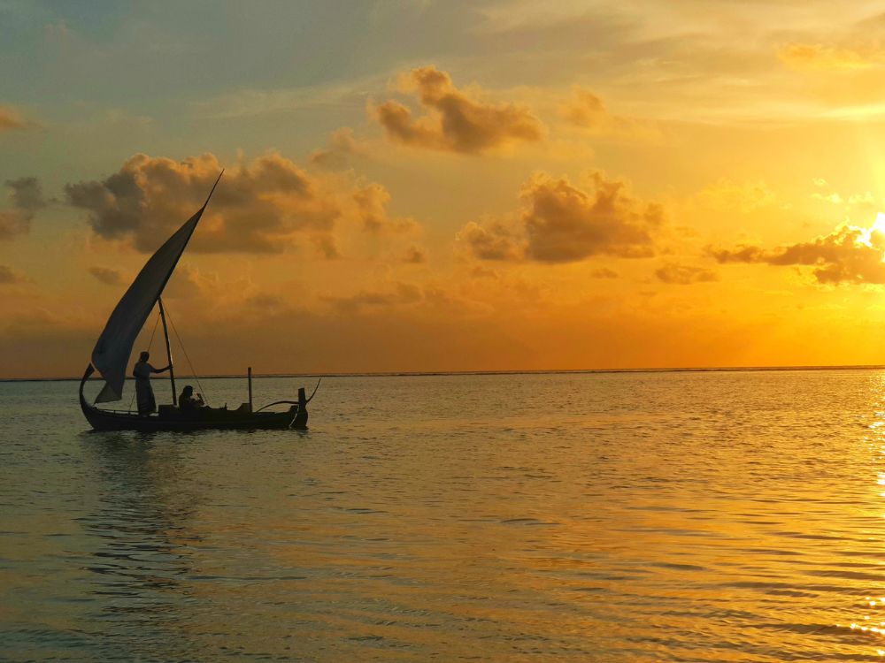 A dhoni cruise in Maldives during sunset