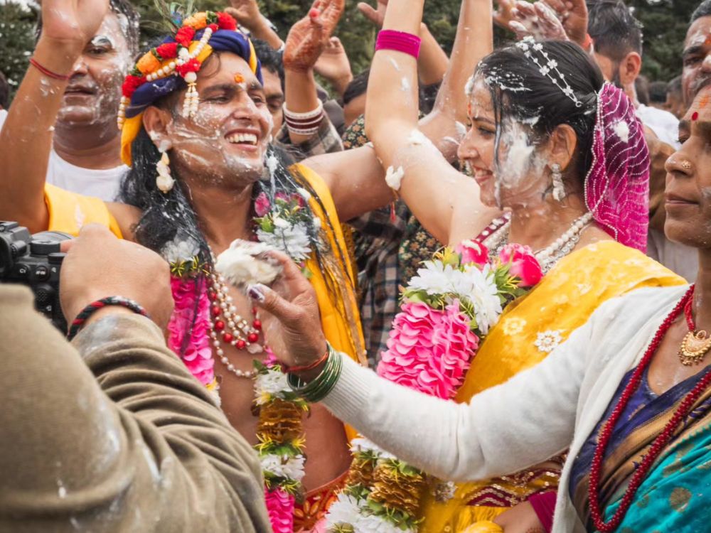 Artists dressed as Krishna & Radha during Anduri Utsav in Dayara Bugyal